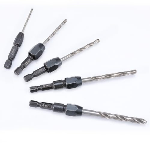 HOHXEN 5 Pcs Twist Drill Bit Set, High Speed Steel Hex Shank Quick Change Twist Drills Woodworking Tools, Drilling for Cement, Stone, Walls, Reinforcement Works - (Size: 2mm, 3.2mm, 4mm, 5mm, 6mm)
