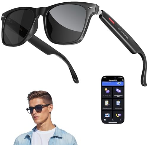 Domhong Gafas inteligentes para hombres y mujeres con chat GPT, gafas de traducción Bluetooth con 164 idiomas, audio de oído abierto con micrófono y altavoces, llamadas manos libres, protección UV y