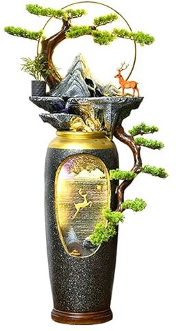 Fontaine D'extérieur sur Pied, Ornement d'eau Vive aux Accents de Cerf, Cascade Bassin Exterieur, Vase Décoratif sur Pied pour Salon, Porte D'entrée