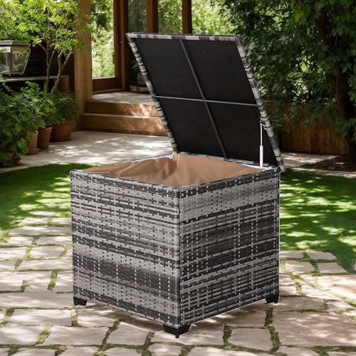 Club Rattan Outdoor Wicker Storage Box, Grey Rattan Deck Box with Lid, Waterproof Garden Cushion Container (Grey, 75x75x70 CM)