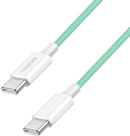 USB 2.0 Typ-C Anschlusskabel, C (Stecker) zu C (Stecker) mit Nylon-Ummantelung, 60W, Grün, 1,5 m