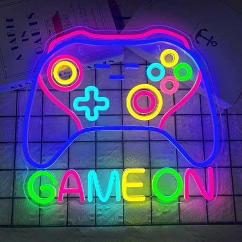 Game Neon Sign, Gamepad Shape LED Gaming Neon Light Signs with Acrylic Board, USB Powered with Dimmable On/Off Switch, Gaming Lights for Bedroom, Game Zone, Man Caves, Club, Wall Decor (Game B2)