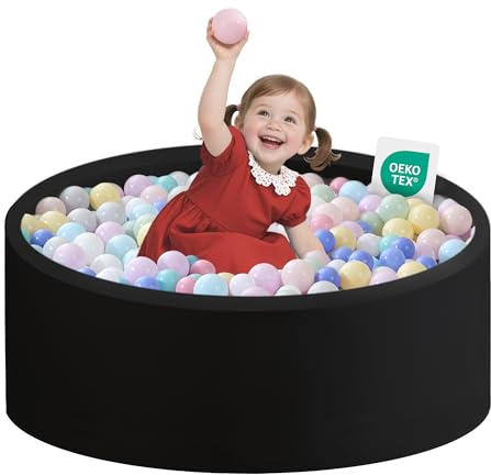Bällebad Baby 80Cmx30Cm Schaumstoff Ball Pit Kinder Rund Bällepool ab 1 Jahr für Innen Mädchen und Jungen (Schwarz, Keine Bälle)
