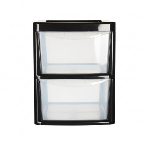 ZYORA Large Plastic Storage Drawers Unit, Compact Vertical Organizer with Drawers, Durable Plastic Drawers Storage and Organization for Home, Office, Crafts & Household Use (Black/Clear, 2-Tier)