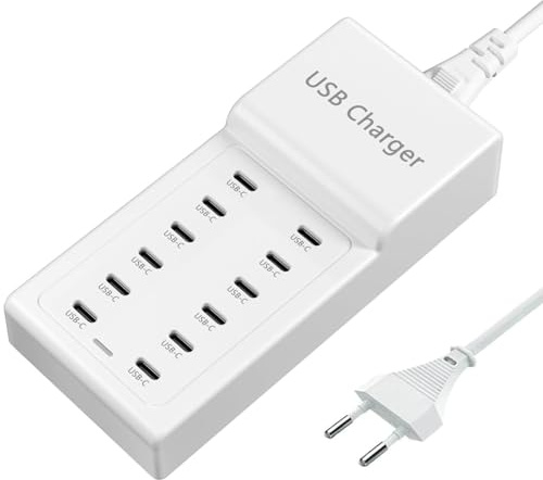 USB C Ladegerät, USB-Ladestation mit 12 Anschlüssen, 50W MultiPort USB Ladeblock, USBC Desktop Mehrfachladegerät für iPhone 16/15/14/13/12/iPad/Samsung S24/S23/Ultra/Z Flod/Watch/Kopfhörer