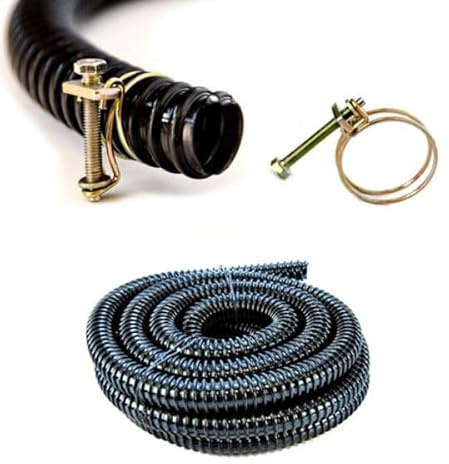 Pisces 15m Black Corrugated Hose with Double Wire Clips, 20mm Internal Diameter Pond PVC Hosing
