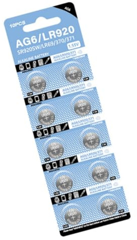 Lot de 10 piles bouton AG6 1,55 V SR920SW SR69 SR921 alcaline