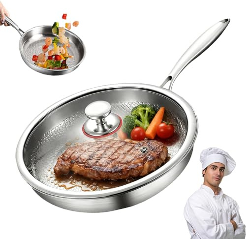 Ruileyou Padella Titanio Puro, Padella Titanio y Set di Spatole in Lega di TitanioOpzionalem, Antigraffio, Compatibile con Tutti i Piani Cottura (28cm-con coperchio)