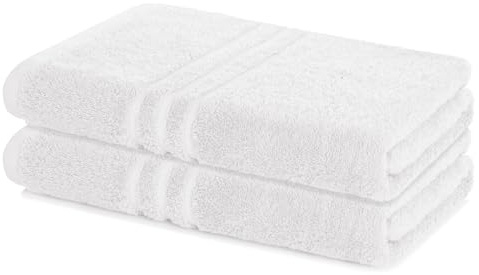 Lavea® 2er Badetuch 100x150 cm - Weiß | 100% Baumwolle, Großes Duschtuch, saugstark, weich und hautfreundlich, Frottierserie Elena, waschbar und strapazierfähig
