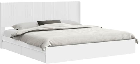 vidaXL Bettgestell mit Stauraum und Kopfteil Weiß 180 x 200 cm, Moderner Schlafzimmerstauraum-Bett, rechteckiger Rahmen, schickes Latten-Design, platzsparendes Möbelstück