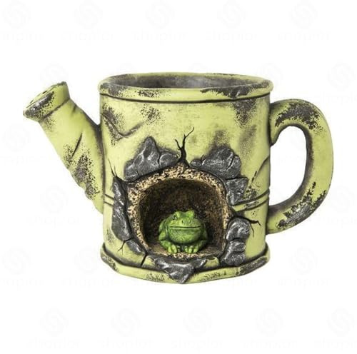 shopior Cement Garden Planters | Novelty Flower Pots, Indoor Outdoor | Home Decorative Succulent Pots, Gardening Gifts, Plant Ornaments | Hand Painted Cement Pots (Teapot with Frog (22cm))