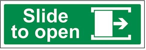 V Safety Slide To Open (Right) Door Sign - 300mm x 100mm - 1mm Rigid Plastic
