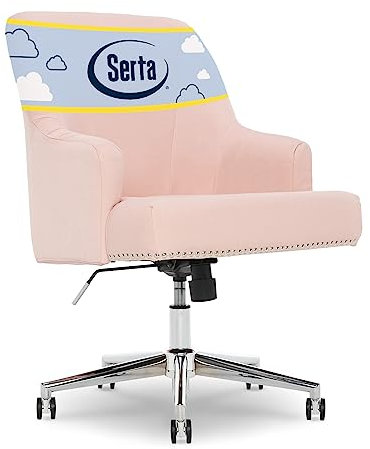 Serta Leighton Chaise de bureau à domicile avec mousse à mémoire de forme, réglable en hauteur avec base en acier inoxydable finition chromée, tissu sergé, rose pâle, 70 x 61 x 90 cm