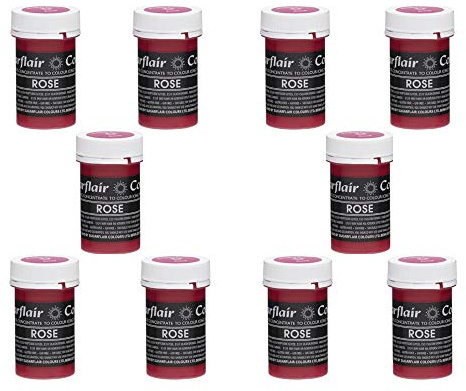 Sugarflair Rose Pastel Food Colouring Paste, Highly Concentrated for Use with Sugar Pastes, Buttercream, Royal Icing or Cake Mix, Subtle Colour Dye - 25g (Pack of 10)