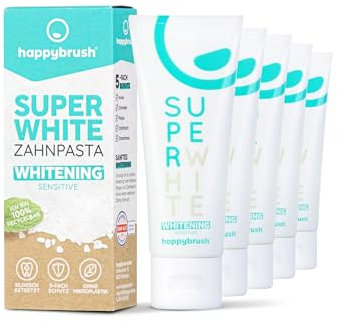 happybrush® Teeth Whitening Toothpaste for White Teeth | Vegan, Plastic Free & Made in Germany | Natural Toothpaste SuperWhite for Tooth Whitening (5X 75ml)