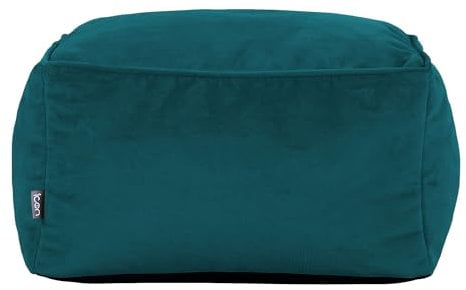 Icon Amara Hocker, Blaugrün, Flauschiger Samt Stoff, Samt Sitzsack, Sitzpuff Hocker mit Füllung, Fußhocker für das Wohnzimmer, Deko Wohnzimmer