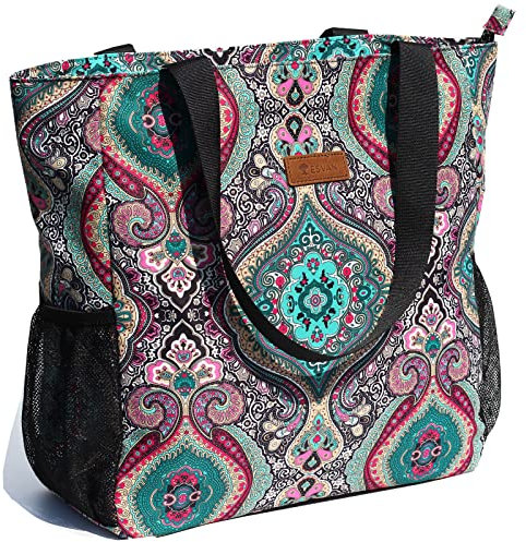 ESVAN Original Floral wasserdichte Tragetasche Große Schultertasche mit Mehreren Taschen für Fitnessstudio, Wandern, Picknick, Reisen, Strand, tägliche Taschen