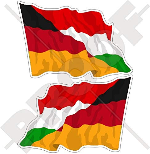 DEUTSCHLAND-UNGARN Deutsch-Ungarisch Wehende Flagge, 120mm Auto & Motorrad Aufkleber, x2 Vinyl Stickers (Links - Rechts)