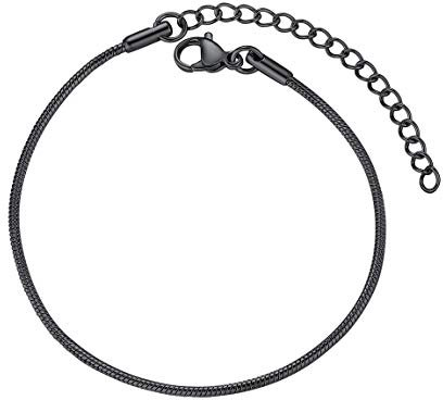 Bracelet Fantaisie Noir-Chaîne de Cheville Acier Inoxydable-Maille Serpent Fine 1.5mm-Ajustable Réglable 16 à 21 cm-Chaînes de Cheville Pied Brillant pour la Plage-Bijoux Accessoires