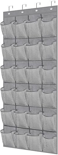 MISSLO Hanging Shoe Rack Over Door Shoe Storage Organiser Holder Tidy with 24 Large Pockets Organizer Mesh Shoe Hanger, Grey