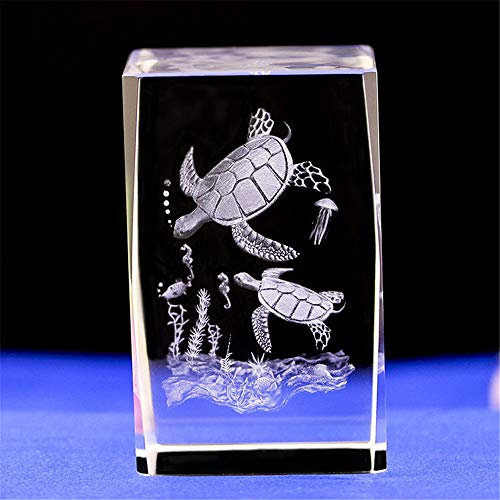 Kristallglas Meeresschildkröte Figur und Statuen, 3D Laser geätzte Kristallschildkröte Ornamente Kunst, Tier Kristallglas Würfel Gravur Schildkröte Skulptur Geschenke mit Geschenkbox (50 x 50 x 80 mm)