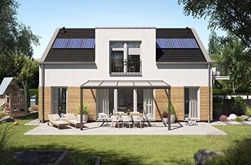 REXOpremium Aluminium Terrassenüberdachung 5m x 3m, Terrassendach mit Stegplatten (Anthrazit)