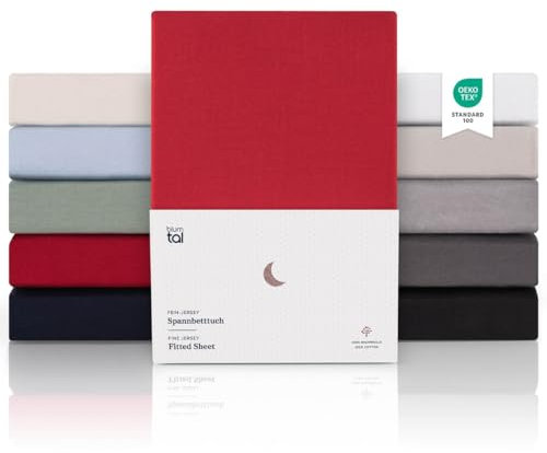 Blumtal® Premium Topper Spannbettlaken 200x220 cm Jersey 2er Set - Oeko-TEX zertifiziertes Bettlaken 200x220 Baumwolle - Spannbetttuch 200x220 für Topper bis 10cm - Topper Spannbetttuch 200x220 - Rot