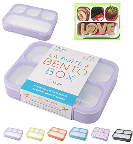 Bento Lunchbox für Kinder, Lunchboxen für Damen, Erwachsene, Mädchen, Jungen, auslaufsichere Snack-Behälter für Kleinkinder, Tweens, Vorschul-Lunchs, BPA-frei, Lila, 4 Fächer