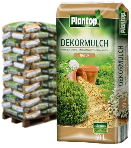 Plantop Dekormulch Natur, 1950 l gesamt, 39 Sack á 50 l, Palettenware ohne zusätzliche Versandkosten