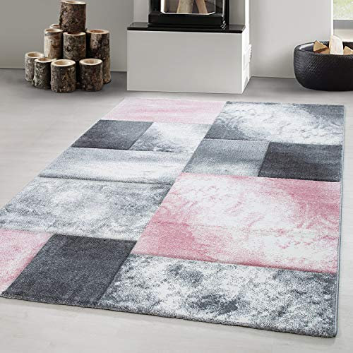 Carpetsale24 Tapis Salon Moderne Tapis Chambre Rose-2 200x300 (200 x 290 cm) - Tapis à Poils Courts, a Poil Ras, Conception de carrés Doux et Moelleux - Tapis Cuisine Moquette Salle de Sejour