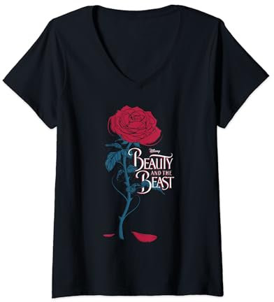 Disney Beauty & The Beast Wilting Rose Logo T-Shirt avec Col en V