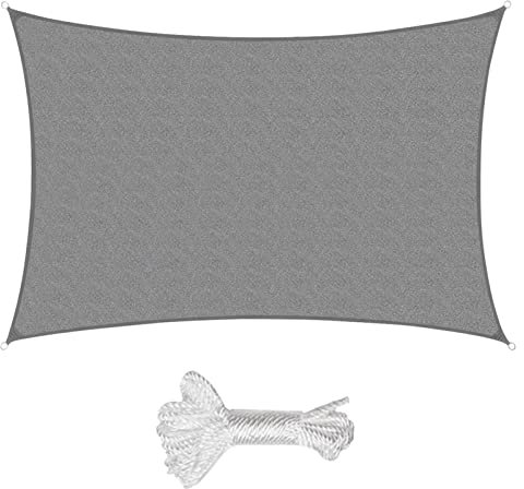 Sekey Sonnensegel 2x4m, Sonnenschutz, Rechteckig HDPE-Kunststoff, Winddicht Wasserdurchlässig UV-beständig Atmungsaktiv Reißfest, für Balkon Garten, mit Ösen und Befestigungsseile, Hellgrau