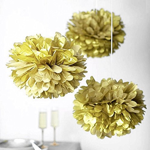 Tissue Paper Pom Poms for Halloween Party Decoration, New Year Party, Wedding, & Other Party Decorations Ceiling Wall Hanging- 10 Pcs 8'' Gold