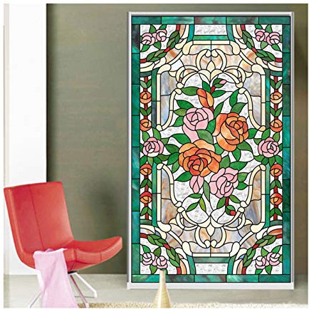 Siunwdiy Pellicola per finestre in Vetro colorato, Chiesa Europea Pellicola di Vetro Macchiato dell'Arte del Mosaico, Adesivo statico della Finestra della Privacy del Cling,G,45x60cm(18x24)