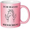 Glitzer Tasse mit Spruch Ich hasse Menschen | Rosa | Einhorn | 330ml | doppelseitig bedruckt | Lustige Einhorntasse als witzige Geschenkidee zu Weihnachten für beste Freundin oder Kollegin