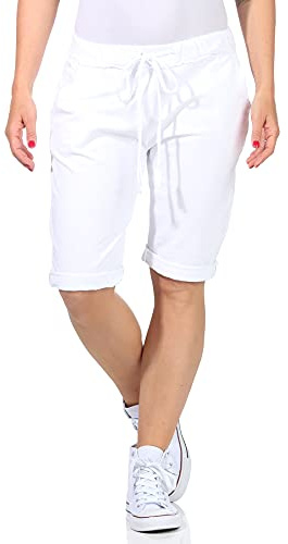 CLEO STYLE Kurze Damen Bermuda, leichte luftige Hose für den Sommer, kurzer Jogger für Freizeit und Strand 1212 (Weiß, 42-46, one_Size)