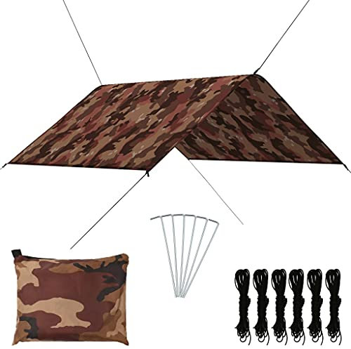 vidaXL Outdoor Tarp mit 6 Heringen 6 Seilen UV-beständig Regenplane Sonnensegel Hängematte Zeltplane Camping Zelt Plane 3x2,85m Camouflage