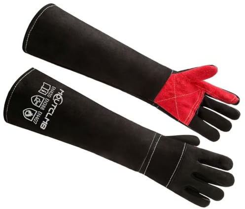 Tierhandschuhe, bissfest, Kevlar, 60 cm, verstärkte Leder-Schweißhandschuhe, hitze-/verschleißfest, für Haustiertraining, Katzenkratzer, Vogelhandhabung, Falkenhandschuhe, Greifen, Schwarz