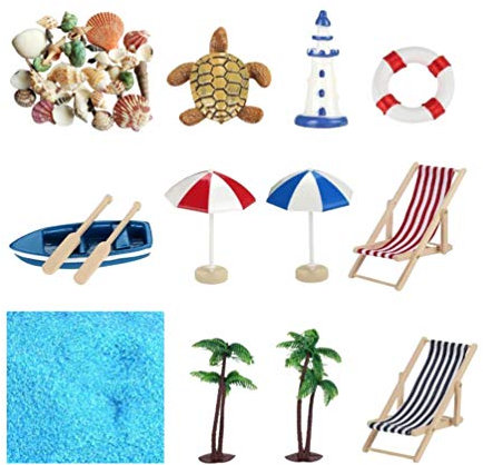TOYANDONA 12pcs Beach Style Mini Desktop Sandbox Accessories Miniature Doll House Beach Ornament Kits Set for DIY Fairy Garden Dollhouse