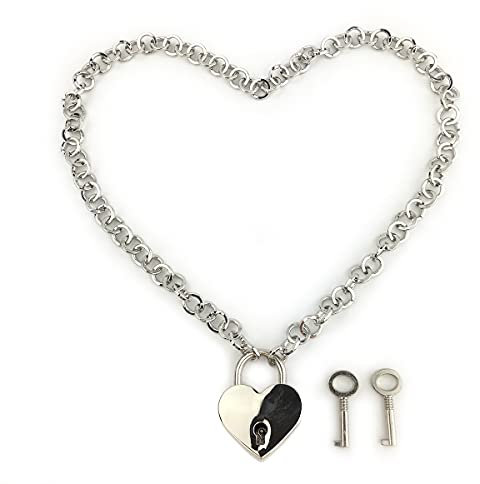 Succuba Padlock Necklace Chain Collar Choker with Two Keys and Box for Women and Men, Metal, No Gemstone