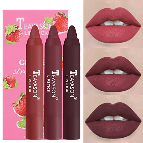Lippenstift Set, 3 PCS Lippenstift einstellen Lip Kit Matt Samtlippenglasur, Dauerhafte Lippenstift, Wasserdicht Matte Nude Lipstick Schönheit Lippe Gloss, Antihaft-Tasse Sexy Colors Lipsticks(04)