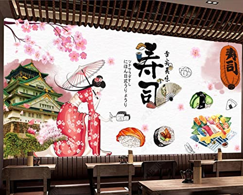 TANYANG Custom Large Mural Japanese Style Wallpaper Sushi Restaurant Background Wall 3D-Japan Trip Japanese Food Sushi Restaurant Background Wall 430Cm(W)×300Cm(H)