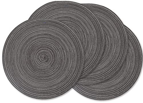 homEdge Set di 4 tovagliette rotonde, lavabili, 38 cm, colore: nero e grigio