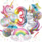 Luftballon Einhorn für Mädchen 3. Geburtstag Dekoration Folie Runde Einhorn Luftballon Regenbogen Sterne und Zahl 3 Folienballon für Geburtstagsdeko Mädchen 3 Jahr Einhorn Thema Partydekorationen