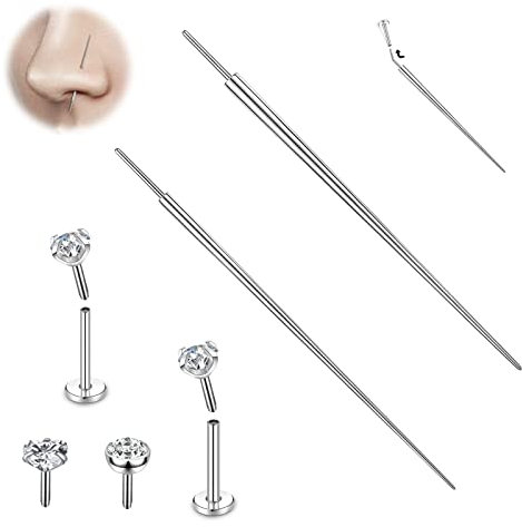 BodyAce G23 Titanium Threadless Piercing Tapers, 16G 18G Piercing Taper Insertion Pin, Assistant Tool Body Piercing Stretching Kit for Nose Ear Lip Helix [16G,18G(1.2mm,1.0mm)]