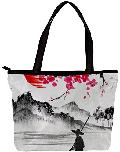 NigelMu Einkaufstasche,Umhängetasche Große Geldbörsen und Handtaschen für Frauen,Orientalische Tuschmalerei Blumenberg,Einkaufstüten