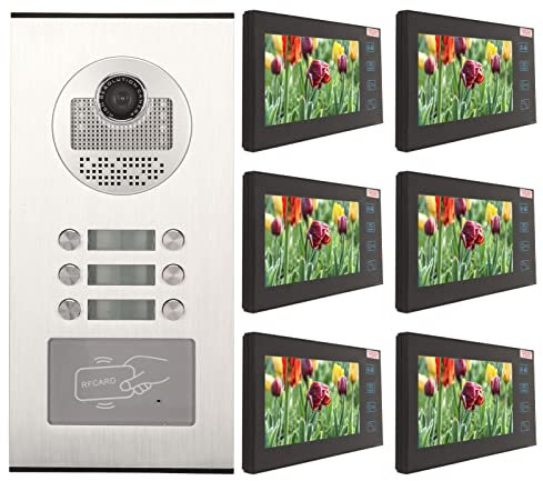 Videocitofonico Cablato, Kit Videocitofono con Campanello da 7 Pollici con Monitor a 6 Pulsanti 6, Citofono Vivavoce per Visione Notturna per Appartamento da 6 unità