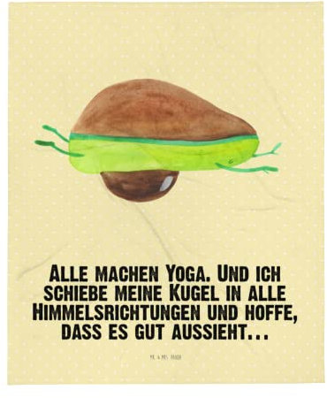 Mr. & Mrs. Panda Wohnzimmerdecke Avocado Yoga - Geschenk, Sofadecke, Vegan, Veggie, Wolldecke, Humor, Wohndecke, Bauch, Tagesdecke, Avocado Yoga