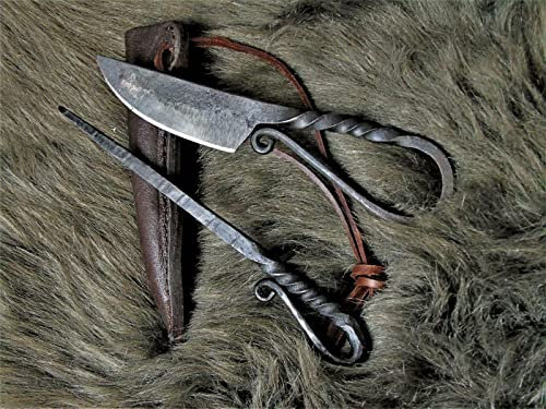 Mittelalter Messer mit Esspfriem +Scheide Wikinger Kelten handgeschmiedet 4185A