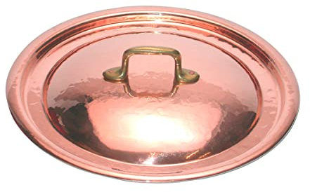 CREARTISTIC Couvercle rond en cuivre pur de 24 cm pour casseroles rondes en cuivre avec dimensions intérieures de 23,4 , intérieur étamé, avec poignée en laiton, 100% fait main en Italie